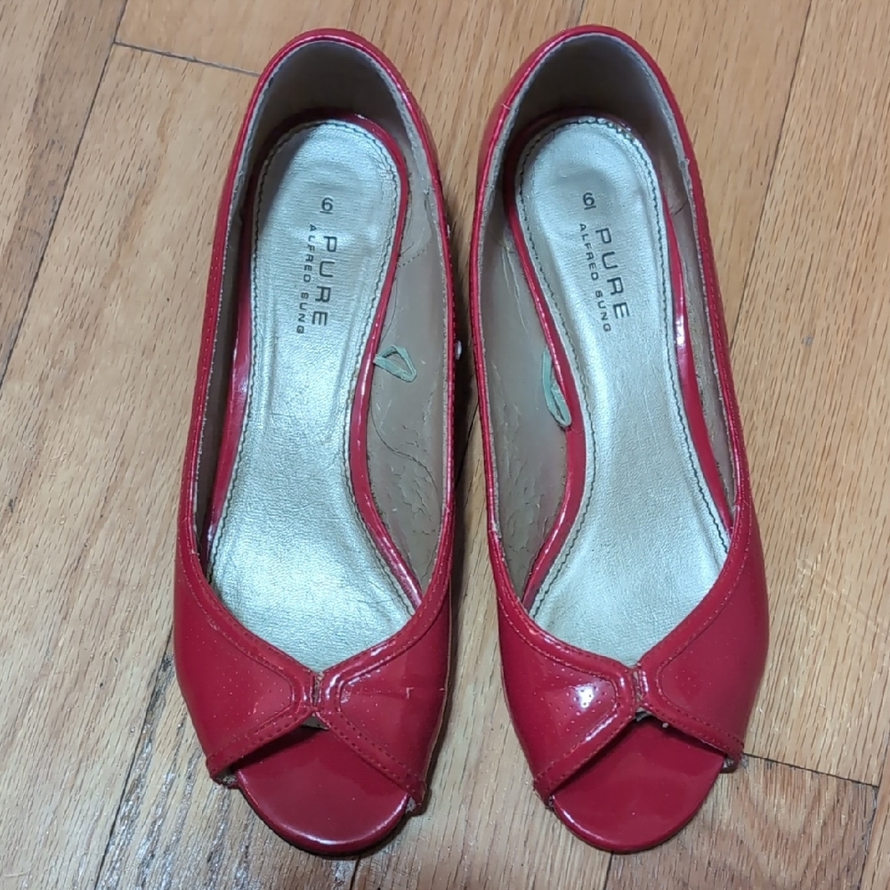 Alfred Sung Red Peep Toe Wedge Shoes